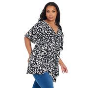 Yours Curve Abstract Print Textured Wrap Top - Women's - Plus Size Curve Black