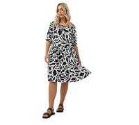 Abstract Print Tie Neck Midi Dress Yours Black 22-24