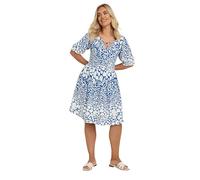 Yours Curve Abstract Print Tie Neck Mini Dress - Women's - Plus Size Curve Blue