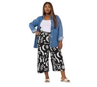 Yours Curve Abstract Print Wide Leg Cropped Trousers - Women's - Plus Size Curve Black