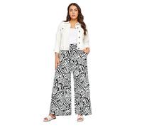 Yours Curve Abstract Print Wide Leg Trousers - Women's - Plus Size Curve Black