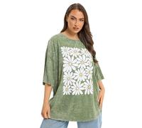 Yours Curve Acid Wash Boxy Daisy Print T-Shirt - Women's - Plus Size Curve