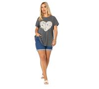 Yours Curve Acid Wash Daisy Heart Print T-Shirt - Women's - Plus Size Curve Grey