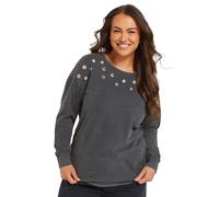 Yours Curve Acid Wash Eyelet Sweatshirt - Women's - Plus Size Curve Grey