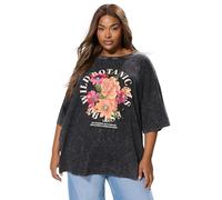 Yours Curve Acid Wash Floral Oversized T-Shirt - Women's - Plus Size Curve Grey