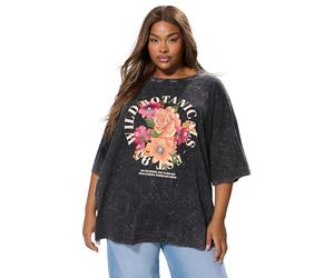 Yours Curve Acid Wash Floral Oversized T-Shirt - Women's - Plus Size Curve Grey