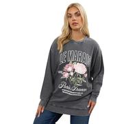 Yours Curve Acid Wash Floral Print Sweatshirt - Women's - Plus Size Curve Grey