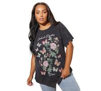 Yours Curve Acid Wash Floral Slogan T-Shirt - Women's - Plus Size Curve Grey