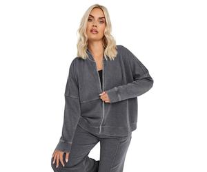 Yours Curve Acid Wash Oversized Sweat Bomber Jacket - Women's - Plus Size Curve