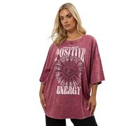 Yours Curve Acid Wash 'Positive Energy' Oversized T-Shirt - Women's - Plus Size Curve Pink