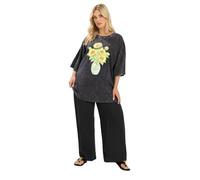 Yours Curve Acid Wash Sunflower Graphic T-Shirt - Women's - Plus Size Curve