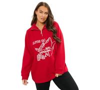 Yours Curve 'Alpine Ski' Quarter Zip Fleece - Women's - Plus Size Curve Red