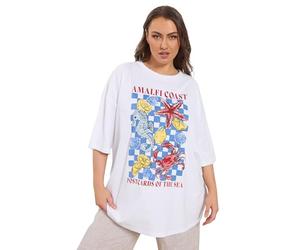 Yours Curve 'Amalfi Coast' Embellished Boxy T-Shirt - Women's - Plus Size Curve White