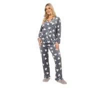Yours Curve Animal Heart Print Fleece Pyjama Set - Women's - Plus Size Curve Grey
