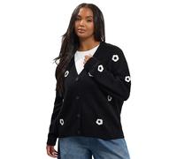 Yours Women's Applique Flower Cardigan Sweater in Black | Size: 30/32