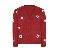 Yours Women's Applique Flower Cardigan Sweater in Red | Size: 26/28