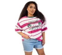 Yours Curve Pink 'Beach Club' Slogan Stripe T-Shirt - Women's - Plus Size Curve