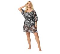 Yours Curve Beach Print Mesh Flower Print Beach Kaftan - Women's - Plus Size Curve Black