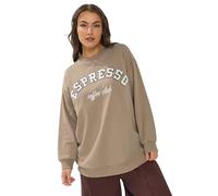Yours Curve Beige Brown 'Espresso' Slogan Sweatshirt - Women's - Plus Size Curve