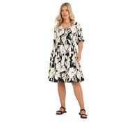 Yours Curve Abstract Print Tie Neck Mini Dress - Women's - Plus Size Curve Black