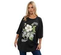 Yours Curve Black Acid Wash Boxy Bow Graphic Print T-Shirt - Women's - Plus Size Curve