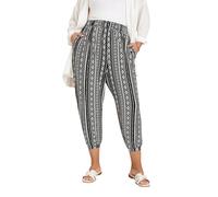 Yours Curve Black Aztec Stripe Cropped Harem Trousers - Women's - Plus Size Curve