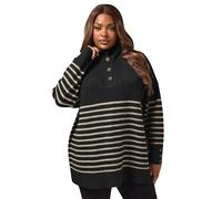 Yours Curve Black & Beige Brown Striped Button Neck Jumper - Women's - Plus Size Curve