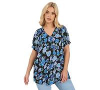 Yours Curve Black & Blue Floral Notch Neck Blouse - Women's - Plus Size Curve