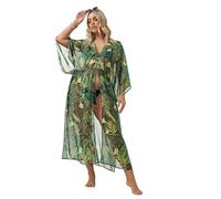 Yours Curve Black Chiffon Tropical Palm Print Maxi Kimono - Women's - Plus Size Curve
