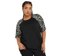 Yours Curve Black Contrast Abstract Print Sleeve T-Shirt - Women's - Plus Size Curve