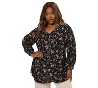Yours Curve Black Ditsy Floral Tie Neck Top - Women's - Plus Size Curve