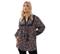 Yours Curve Black & Floral Crochet Trim Blouse - Women's - Plus Size Curve