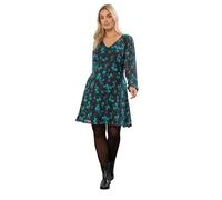 Yours Curve Black Floral Mesh Sleeve Mini Dress - Women's - Plus Size Curve