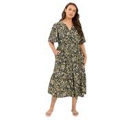 Yours Curve Black Floral Placket Midi Dress - Women's - Plus Size Curve