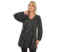 Yours Curve Black Floral Print Pleat Front Top - Women's - Plus Size Curve