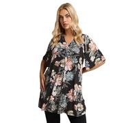 Yours Curve Floral Print Swing Top - Women's - Plus Size Curve Black