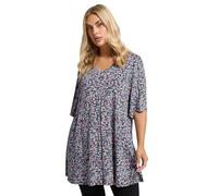 Yours Curve Black & Floral Print Pleat Front Top - Women's - Plus Size Curve