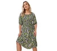 Yours Curve Black & Floral Print Shirred Midi Dress - Women's - Plus Size Curve