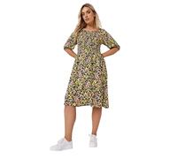 Yours Curve Black & Floral Print Shirred Midi Dress - Women's - Plus Size Curve