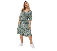 Yours Curve Black & Floral Print Shirred Midi Dress - Women's - Plus Size Curve