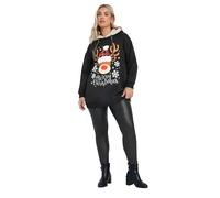 Yours Curve Black 'Merry Christmas' Reindeer Hoodie - Women's - Plus Size Curve
