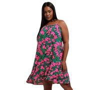 Yours Curve Black & Pink Floral Print Crinkle Mini Dress - Women's - Plus Size Curve