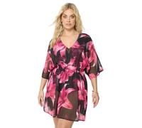 Yours Curve Black & Pink Mesh Flower Print Beach Kaftan - Women's - Plus Size Curve