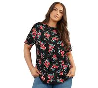 Yours Curve Black Rose Print Textured Top - Women's - Plus Size Curve