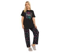 Yours Curve Black 'Smile Sparkle Shine' Wide Leg Pyjama Set - Women's - Plus Size Curve
