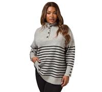 Yours Curve & Black Striped Button Neck Jumper - Women's - Plus Size Curve