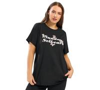 Yours Curve Black 'Sunday Self-Care' Embroidered Butterfly T-Shirt - Women's - Plus Size Curve