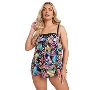 Yours Curve Black Tropical Leaf Print Tankini Top - Women's - Plus Size Curve