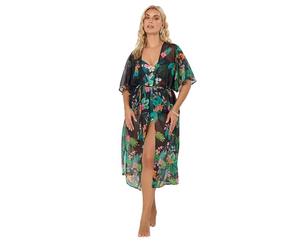 Yours Curve Black Tropical Midaxi Kimono - Women's - Plus Size Curve