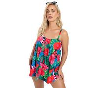 Yours Curve Black Tropical Print Tankini Top - Women's - Plus Size Curve
